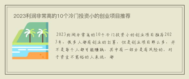  2023利润非常高的10个冷门投资小的创业项目推荐