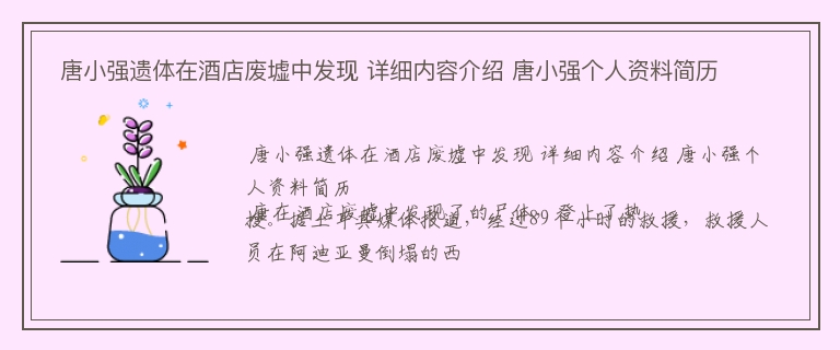  唐小强遗体在酒店废墟中发现 详细内容介绍 唐小强个人资料简历