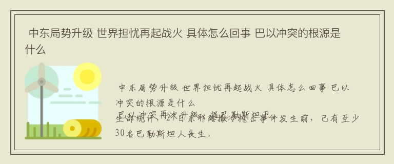  中东局势升级 世界担忧再起战火 具体怎么回事 巴以冲突的根源是什么