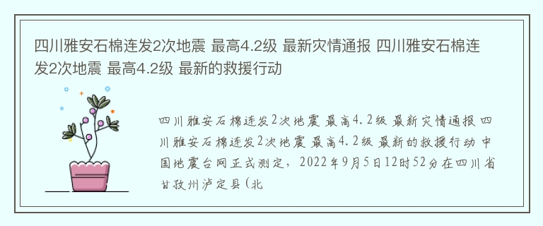 四川雅安石棉连发2次地震 最高4.2级 最新灾情通报 四川雅安石棉连发2次地震 最高4.2级 最新的救援行动