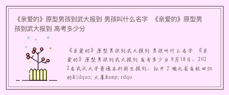 《亲爱的》原型男孩到武大报到 男孩叫什么名字  《亲爱的》原型男孩到武大报到 高考多少分