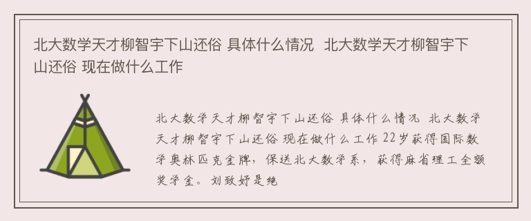 北大数学天才柳智宇下山还俗 具体什么情况  北大数学天才柳智宇下山还俗 现在做什么工作