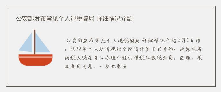  公安部发布常见个人退税骗局 详细情况介绍