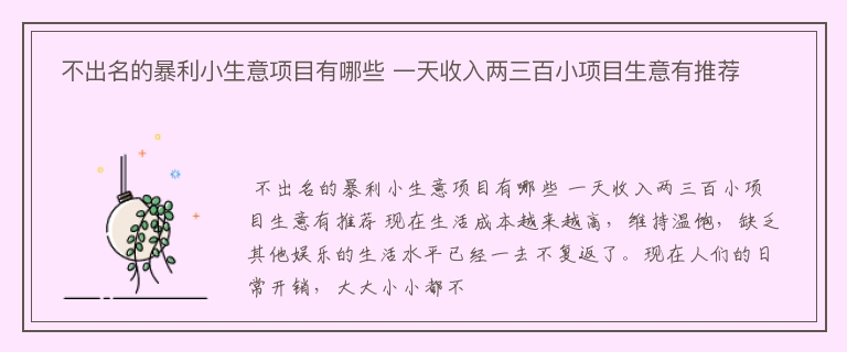  不出名的暴利小生意项目有哪些 一天收入两三百小项目生意有推荐