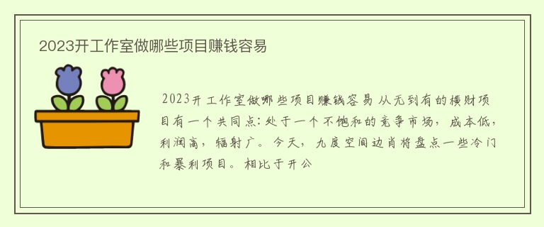  2023开工作室做哪些项目赚钱容易