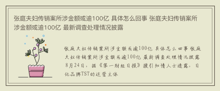 张庭夫妇传销案所涉金额或逾100亿 具体怎么回事 张庭夫妇传销案所涉金额或逾100亿 最新调查处理情况披露