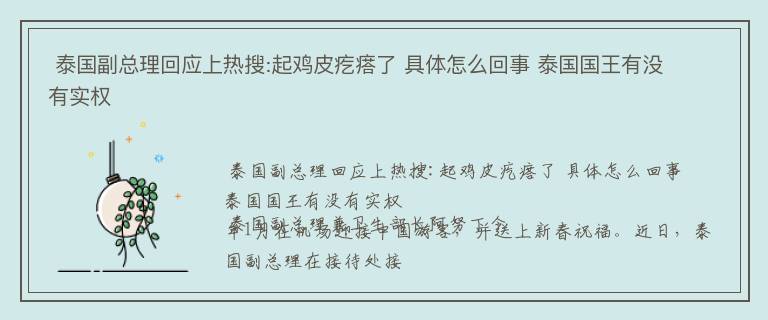  泰国副总理回应上热搜:起鸡皮疙瘩了 具体怎么回事 泰国国王有没有实权