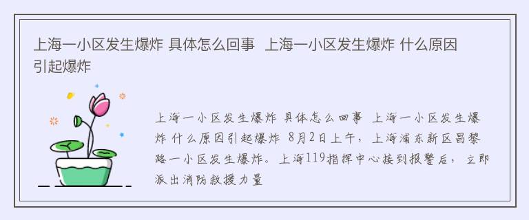 上海一小区发生爆炸 具体怎么回事  上海一小区发生爆炸 什么原因引起爆炸