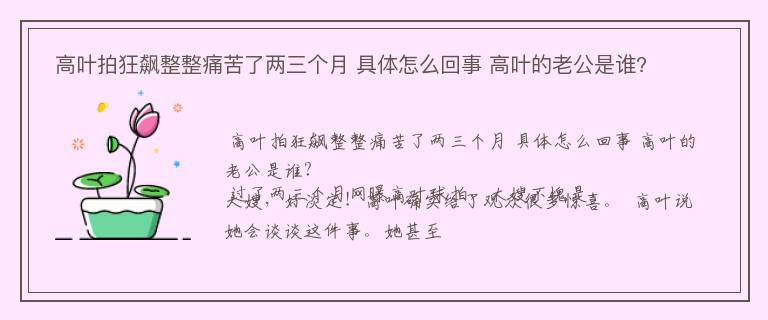  高叶拍狂飙整整痛苦了两三个月 具体怎么回事 高叶的老公是谁?